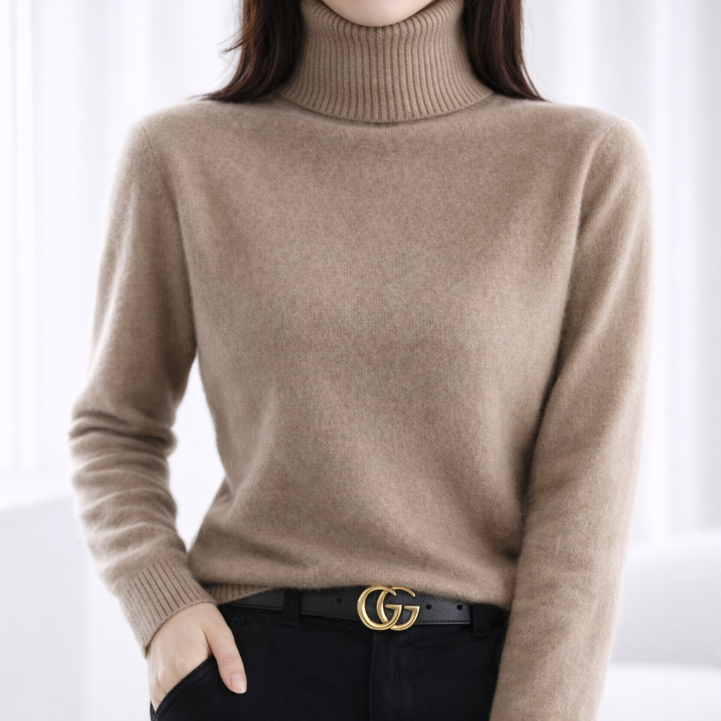 Women's Mink Cashmere Ribbed Turtleneck Sweater | Savona – Alden York