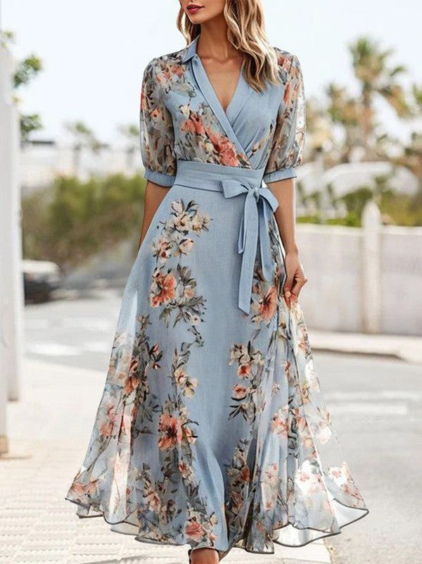 Floral Chiffon Wrap Maxi Dress – Women's Wedding Guest Dress