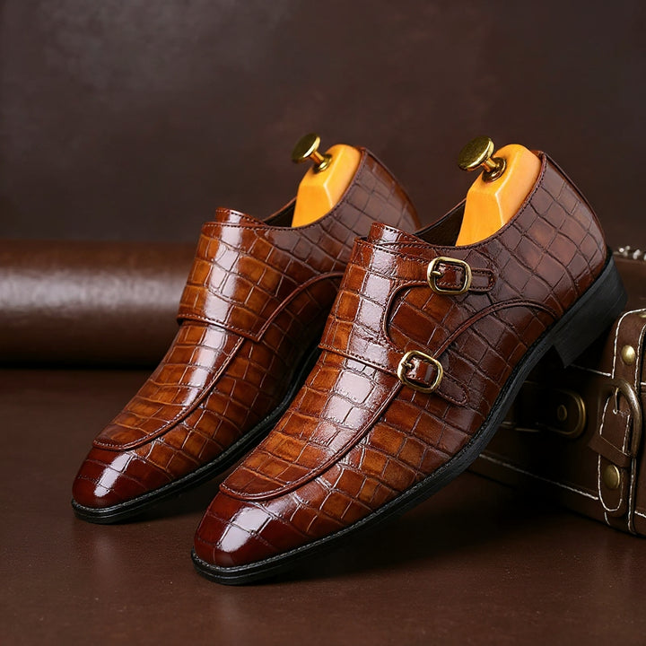 Savonti Men's Leather Monk Strap Dress Shoes