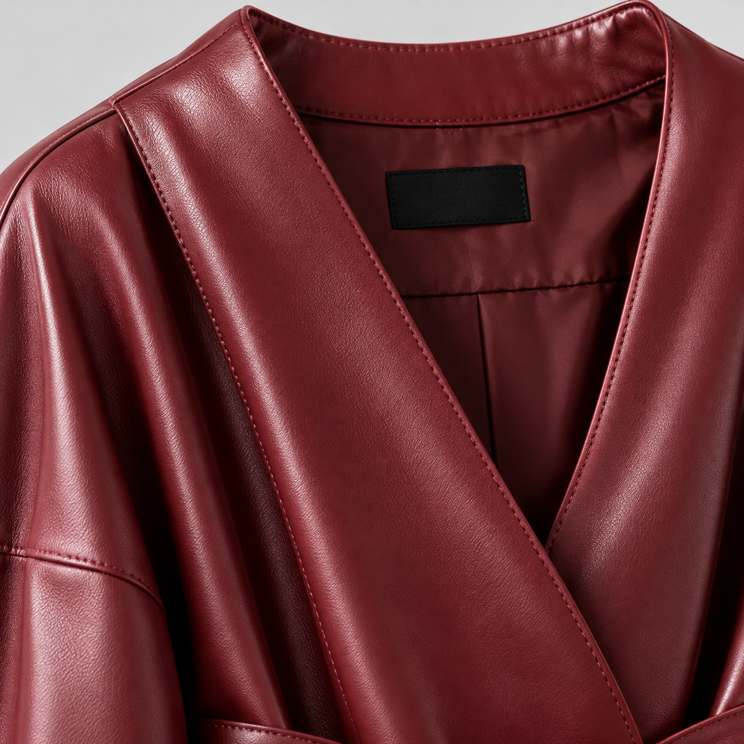 Vittoria Belted Leather Wrap Coat