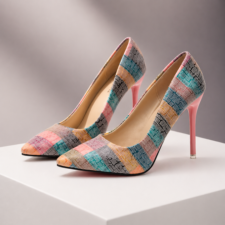 Printed Leather Pointed Toe Heels | Savona