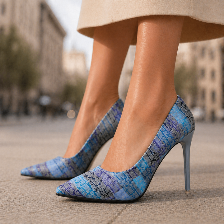 Printed Leather Pointed Toe Heels | Savona