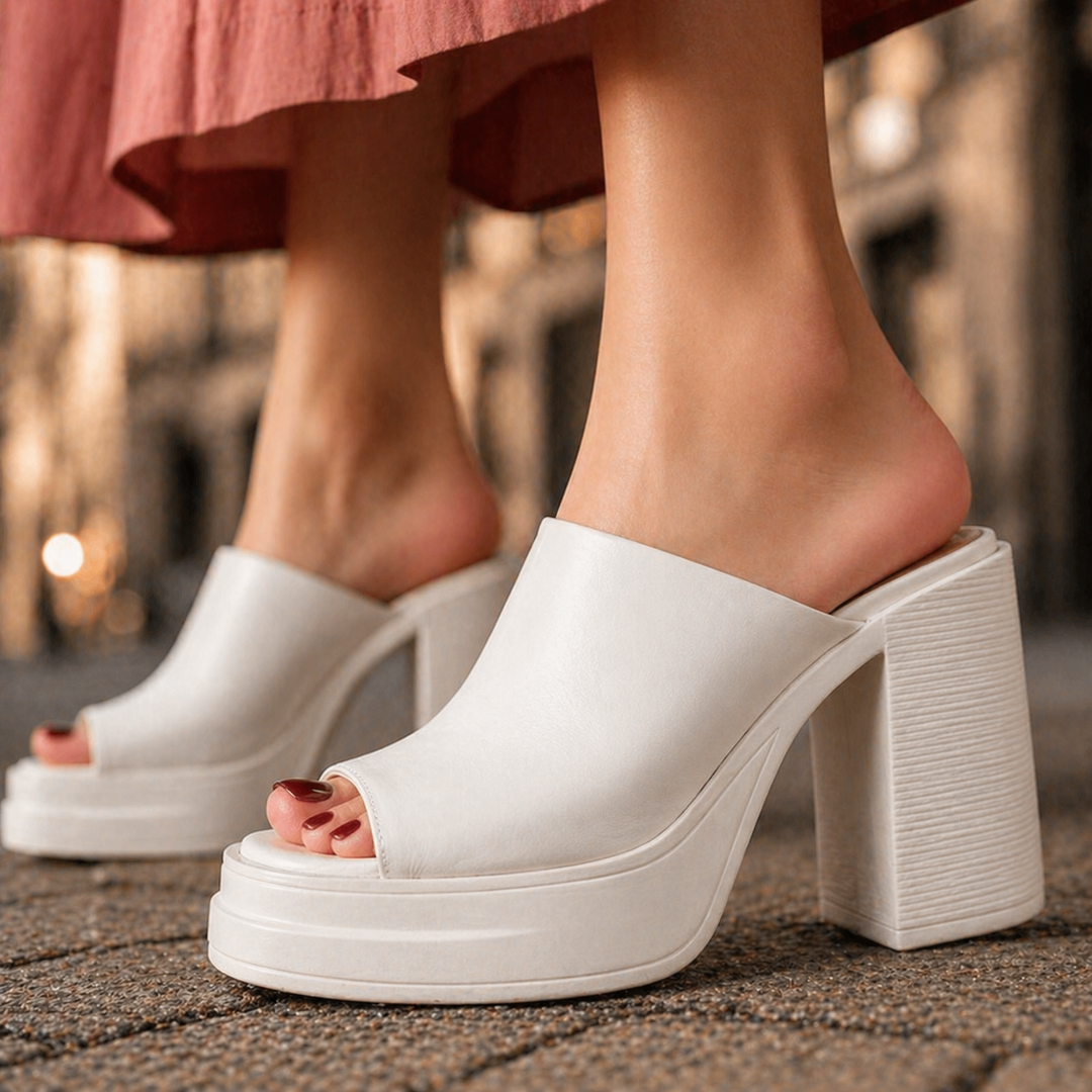 Leather Platform Mule Heels | Savona