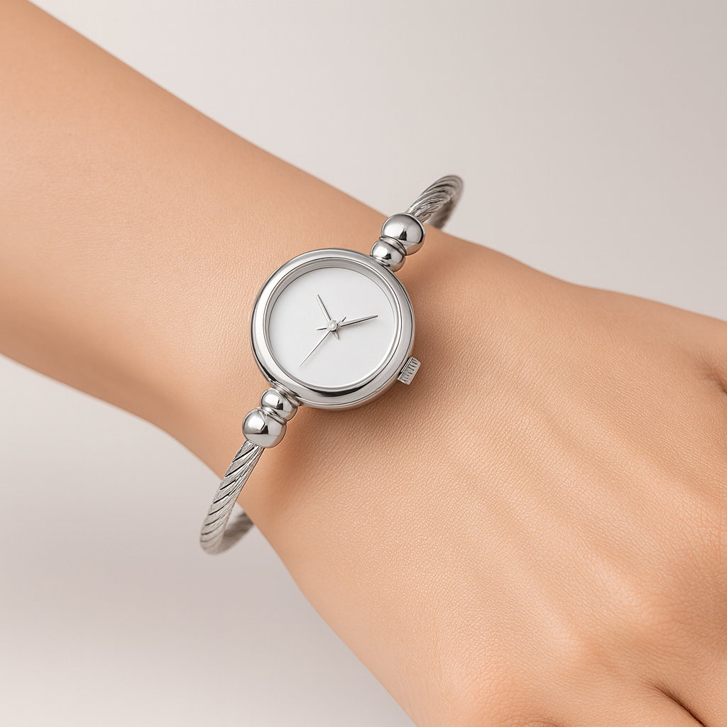 Savona Quartz Watch Bangle in Non-Tarnish Metal Open Bangle Design