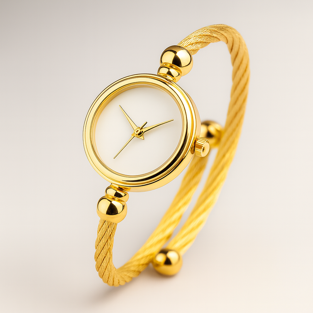 Savona Quartz Watch Bangle in Non-Tarnish Metal Open Bangle Design
