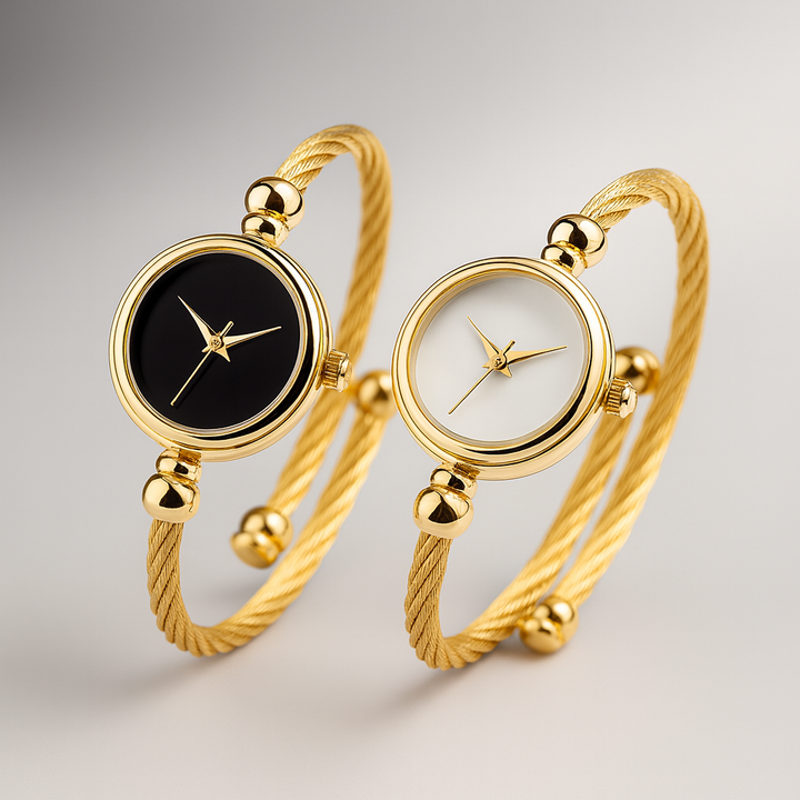 Savona Quartz Watch Bangle in Non-Tarnish Metal Open Bangle Design