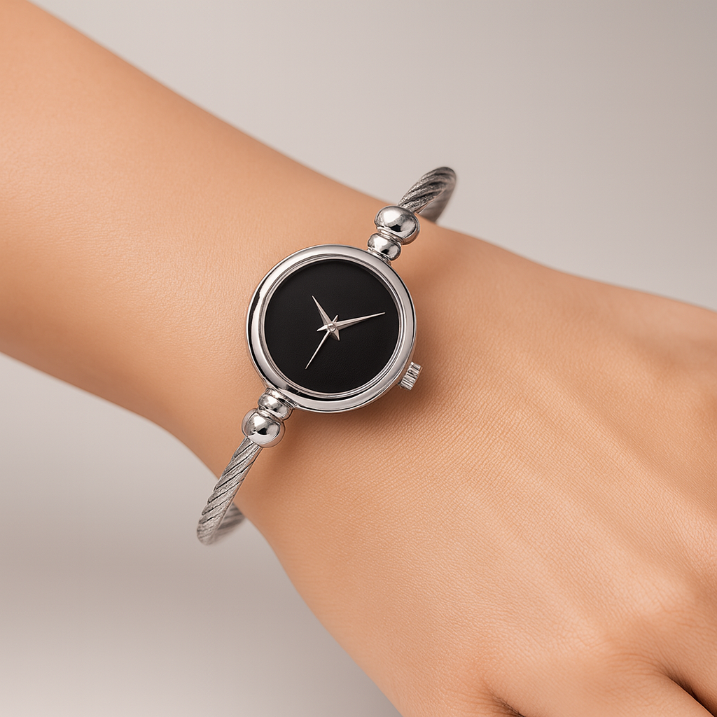 Savona Quartz Watch Bangle in Non-Tarnish Metal Open Bangle Design
