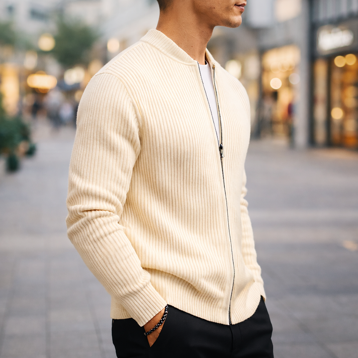 Men's Wool Zip-Up Cardigan | Savoni