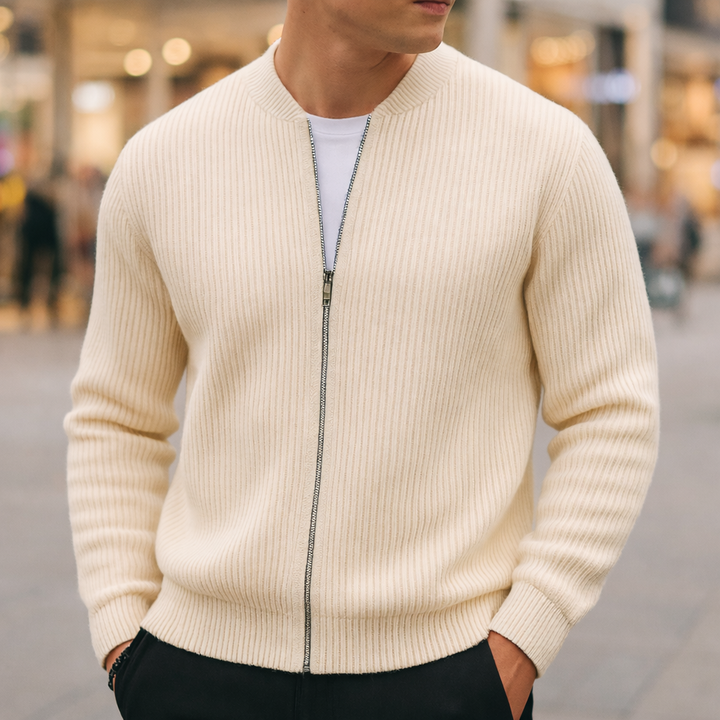 Men's Wool Zip-Up Cardigan | Savoni