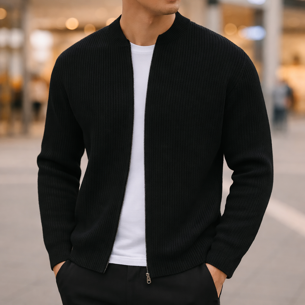 Men's Wool Zip-Up Cardigan | Savoni