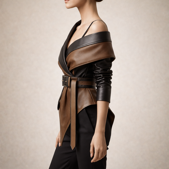 Women's Full-Grain Leather Belted Jacket | Savona