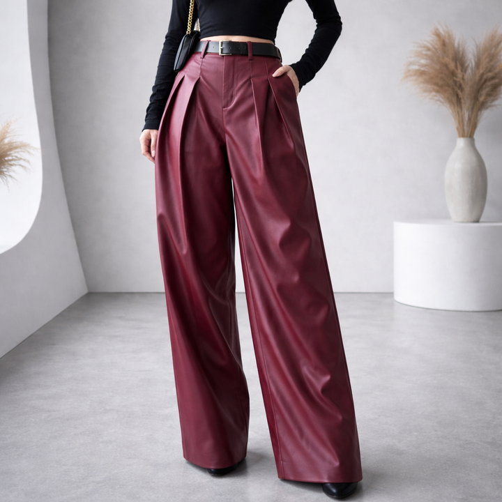 Women's Genuine Leather Wide-Leg Trousers | Savona
