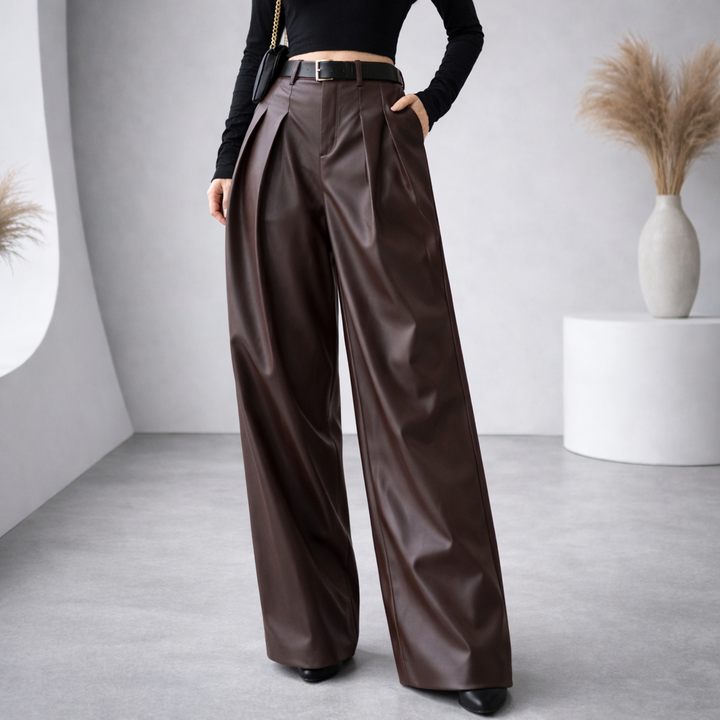 Women's Genuine Leather Wide-Leg Trousers | Savona