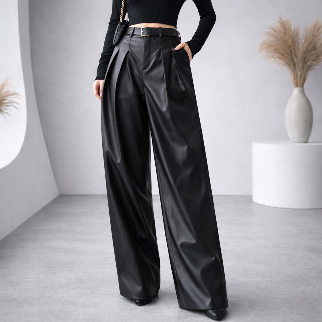 Women's Genuine Leather Wide-Leg Trousers | Savona