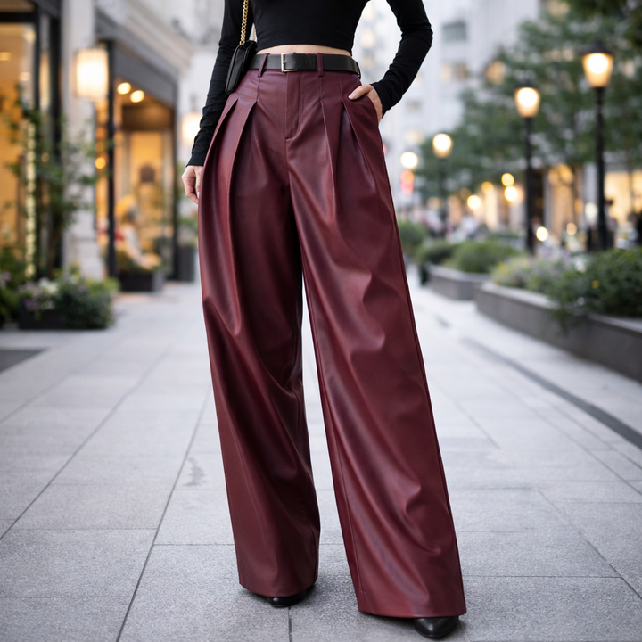 Women's Genuine Leather Wide-Leg Trousers | Savona