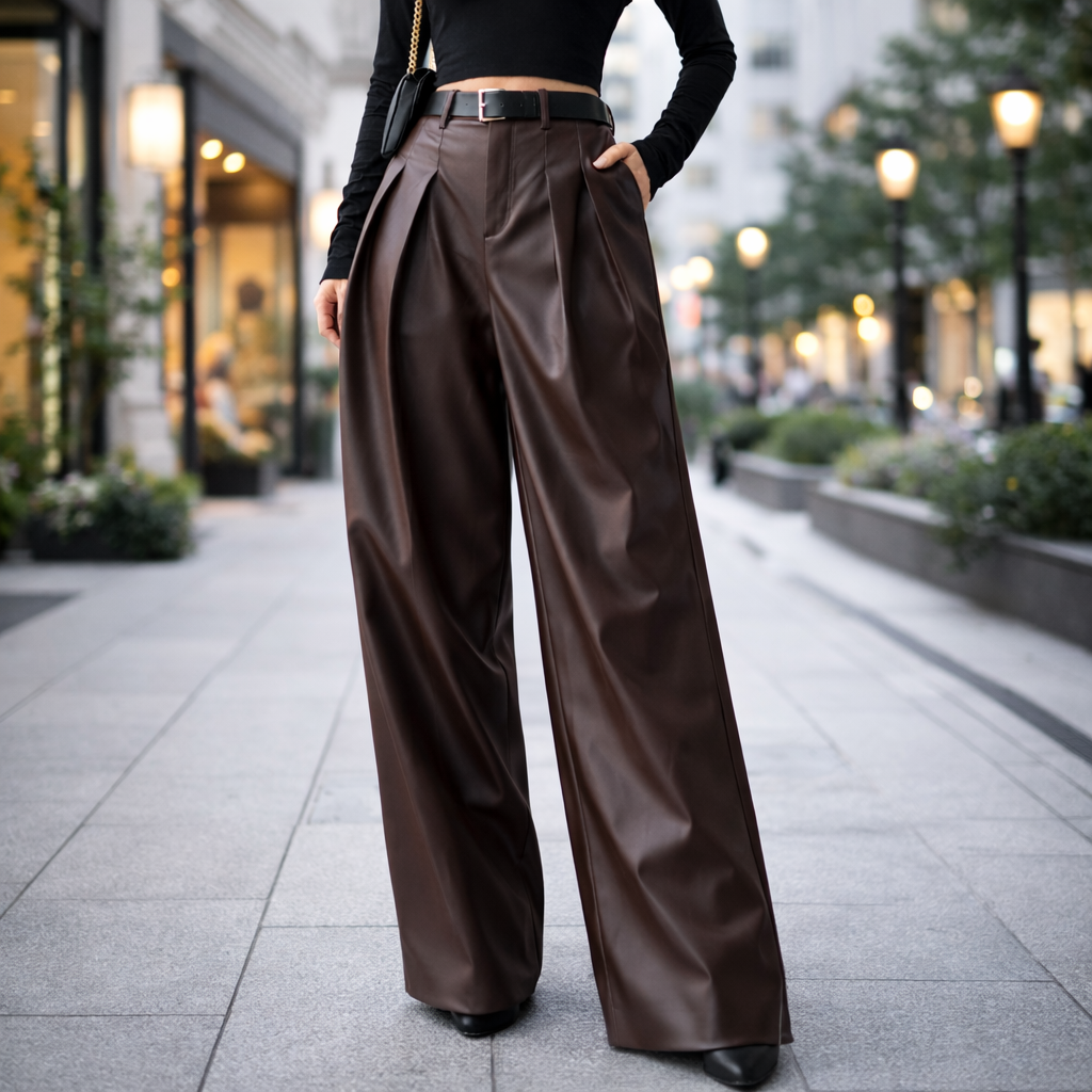 Women's Genuine Leather Wide-Leg Trousers | Savona