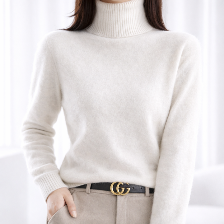 Women's Mink Cashmere Ribbed Turtleneck Sweater | Savona