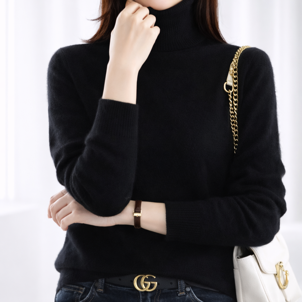 Women's Mink Cashmere Ribbed Turtleneck Sweater | Savona