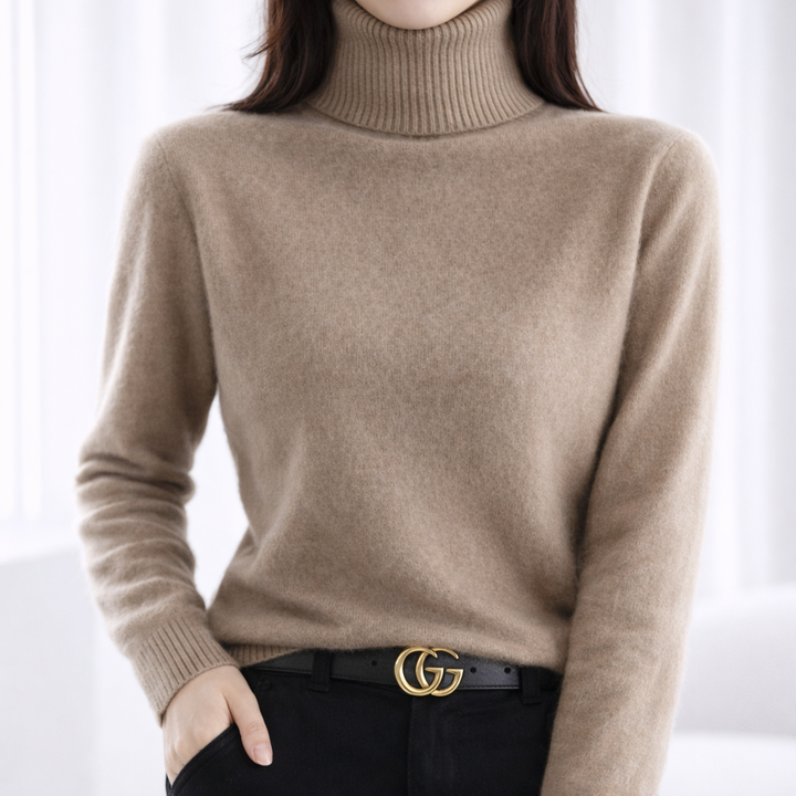 Women's Mink Cashmere Ribbed Turtleneck Sweater | Savona