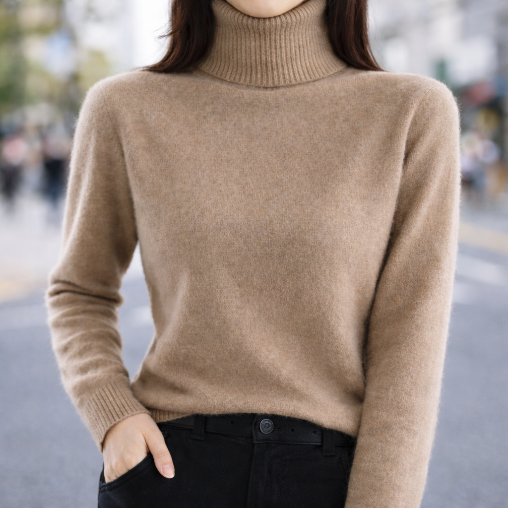 Women's Mink Cashmere Ribbed Turtleneck Sweater | Savona