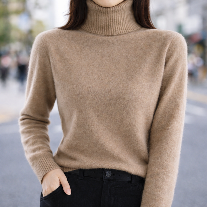 Women's Mink Cashmere Ribbed Turtleneck Sweater | Savona