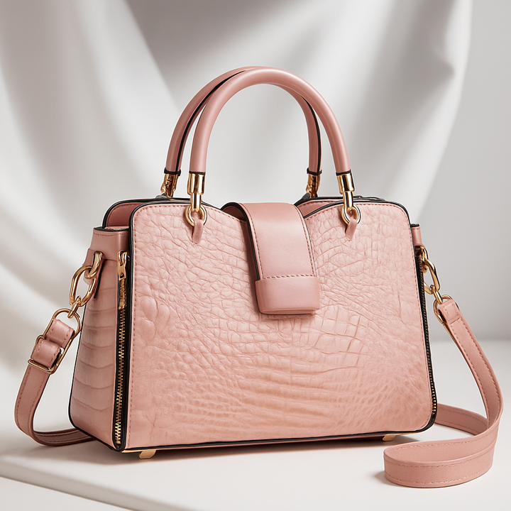 Women's Croc-Embossed Leather Handbag with Gold Hardware | Savona
