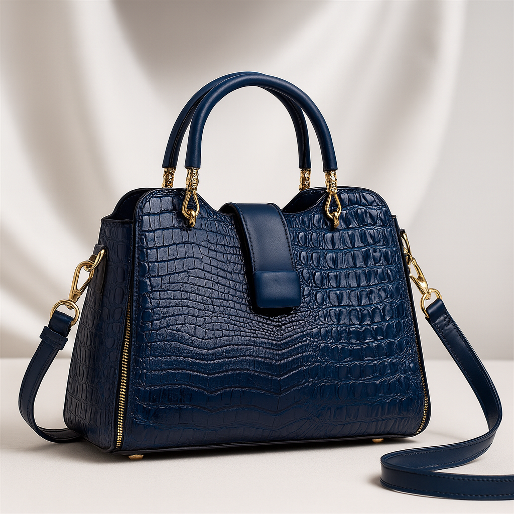 Women's Croc-Embossed Leather Handbag with Gold Hardware | Savona