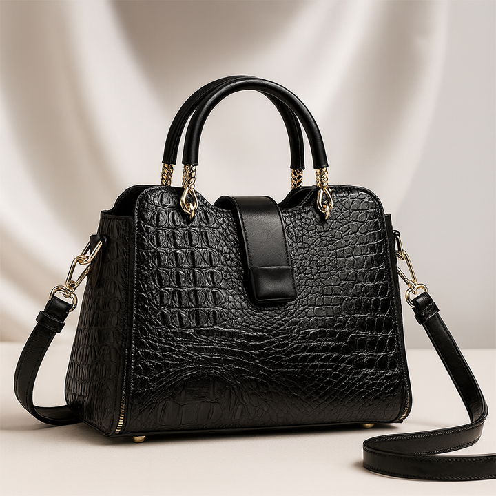 Women's Croc-Embossed Leather Handbag with Gold Hardware | Savona