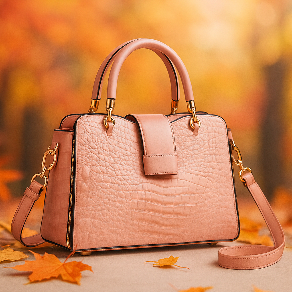 Women's Croc-Embossed Leather Handbag with Gold Hardware | Savona