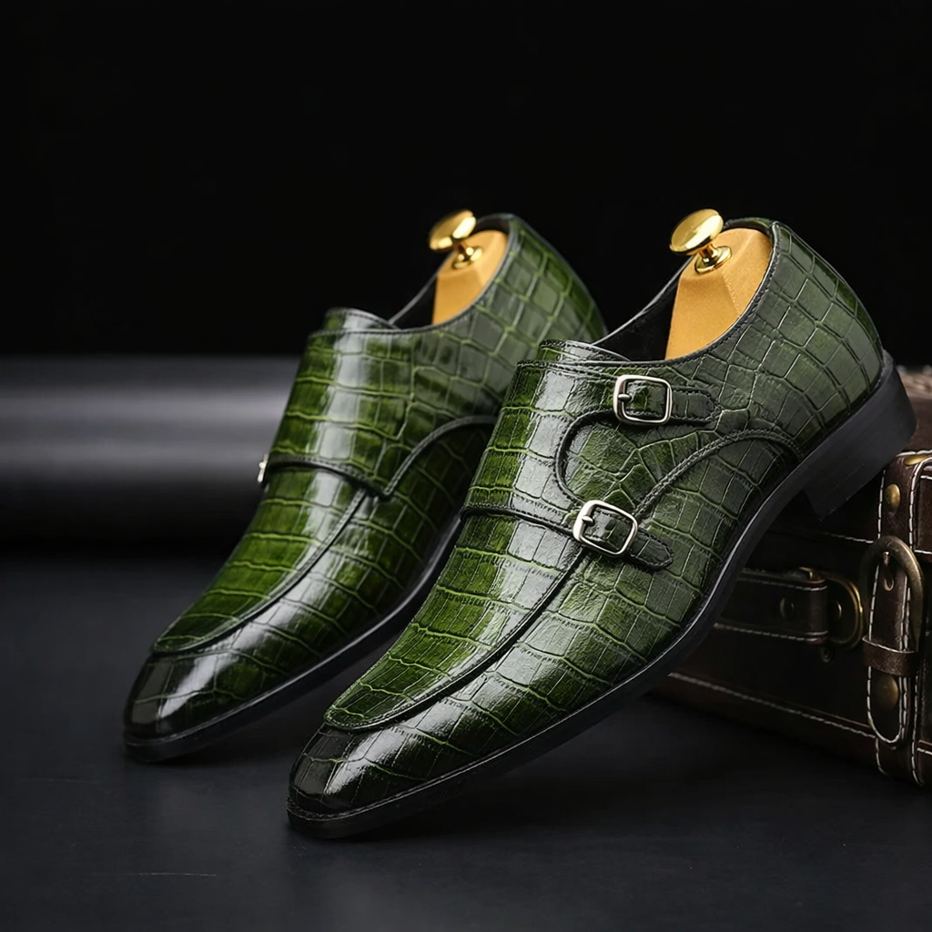 Savonti Men's Leather Monk Strap Dress Shoes