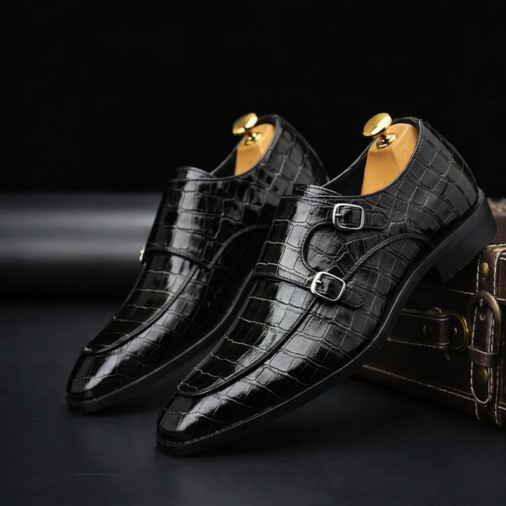 Savonti Men's Leather Monk Strap Dress Shoes