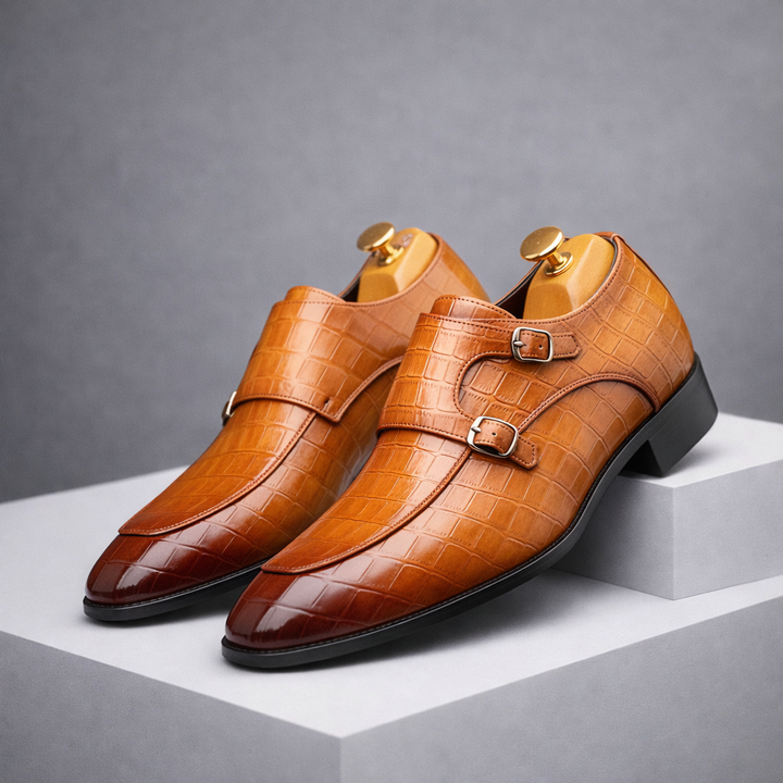 Savonti Men's Leather Monk Strap Dress Shoes