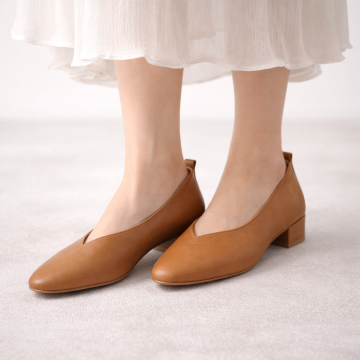 Savona Women's Italian Leather Low Block Heel Pumps