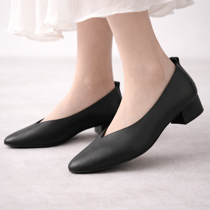 Savona Women's Italian Leather Low Block Heel Pumps