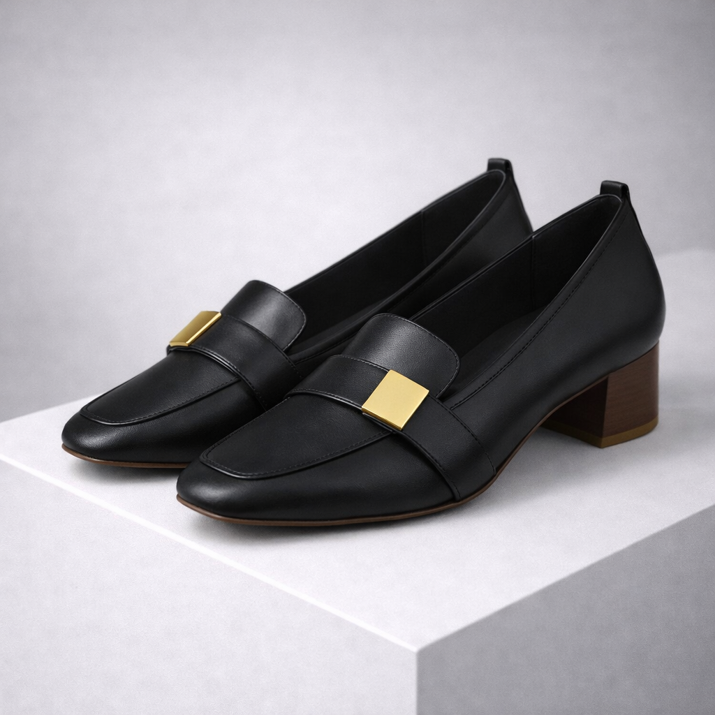 Avelin Women's Italian Leather Block Heels with Gold Accent