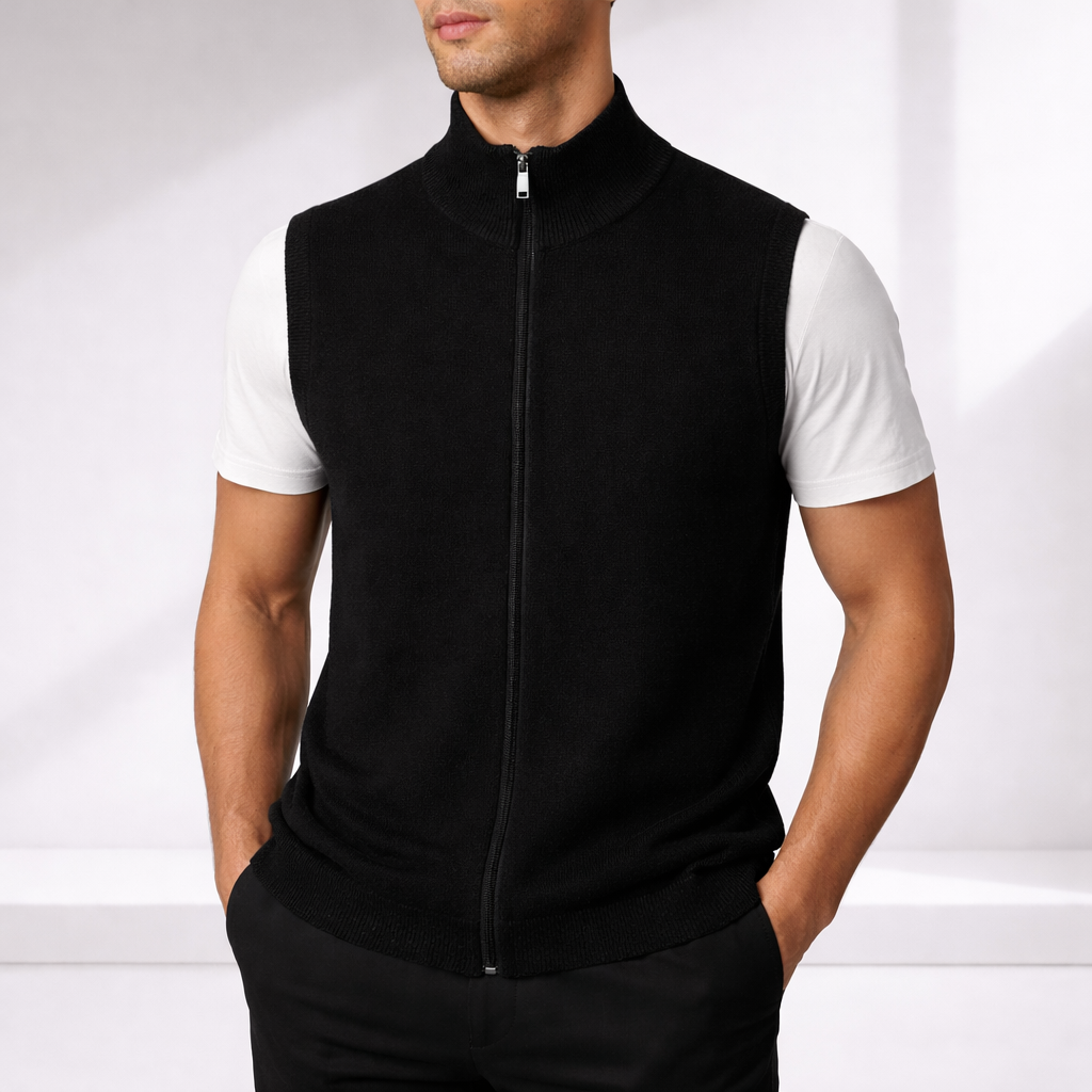 Savoni Men's Merino Wool Zip-Up Vest