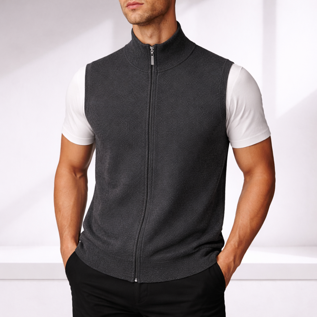 Savoni Men's Merino Wool Zip-Up Vest