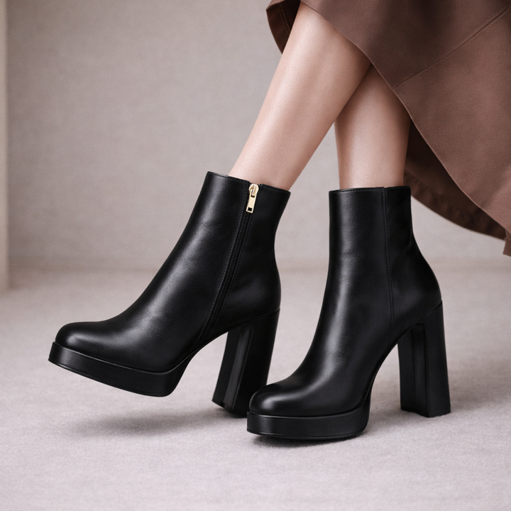 Women's Italian Leather Block Heels with Zipper | Savona