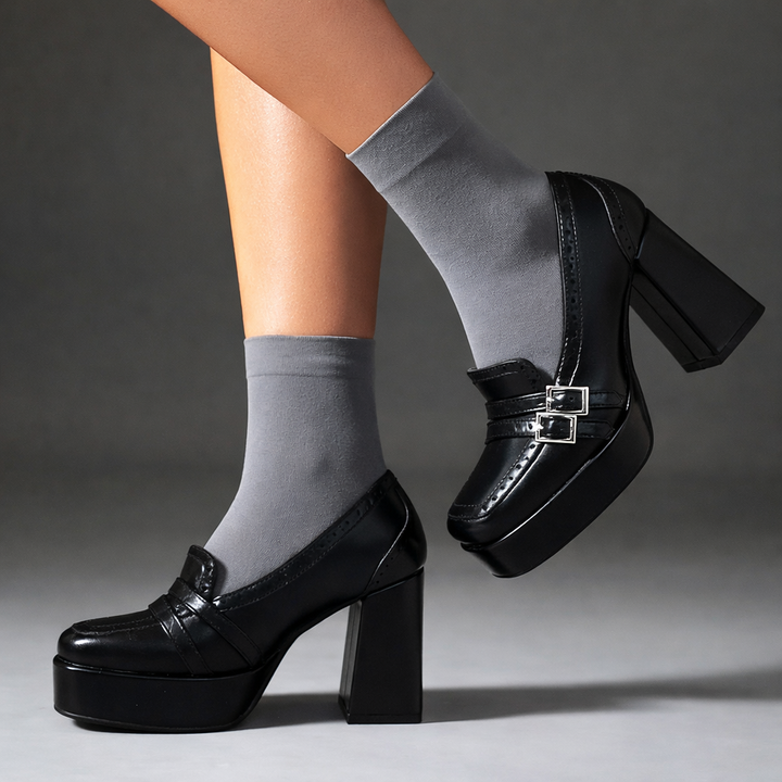 Women's Leather Block Heels with Buckle Strap | Savona