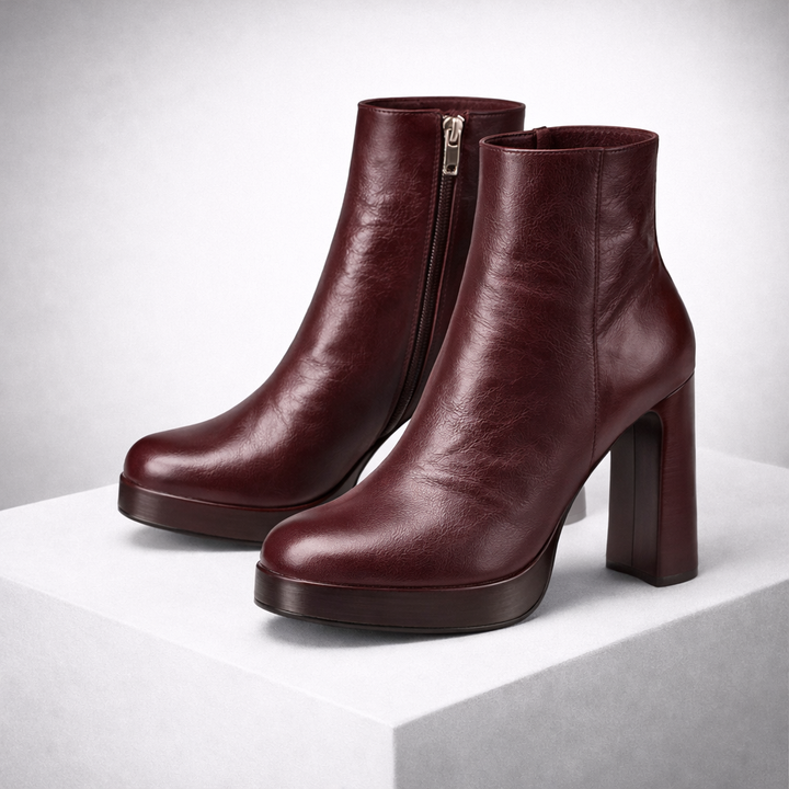 Women's Italian Leather Block Heels with Zipper | Savona