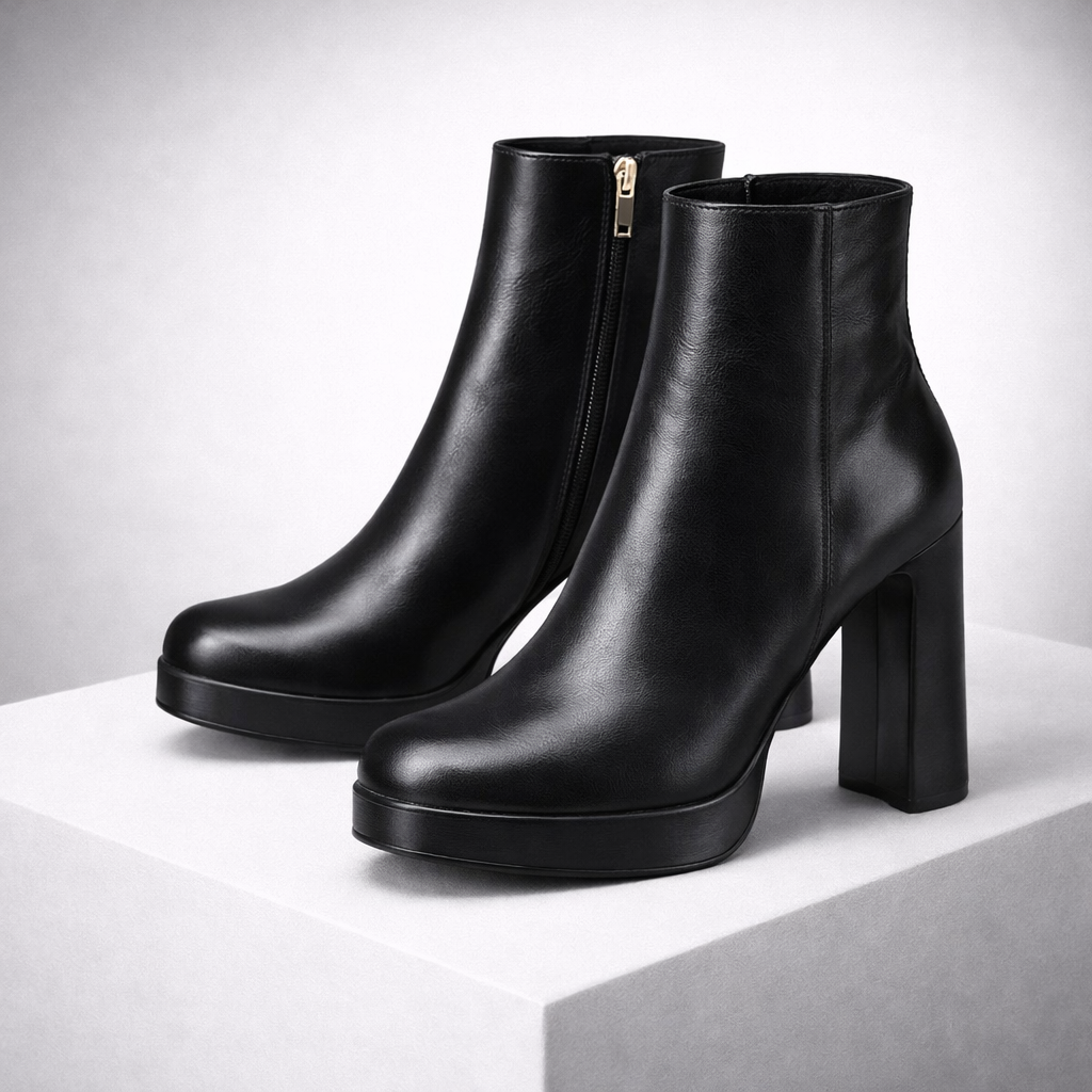 Women's Italian Leather Block Heels with Zipper | Savona