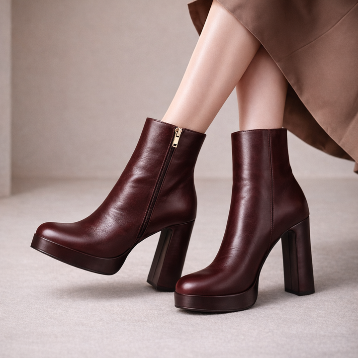 Women's Italian Leather Block Heels with Zipper | Savona