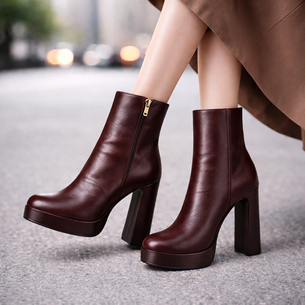 Women's Italian Leather Block Heels with Zipper | Savona