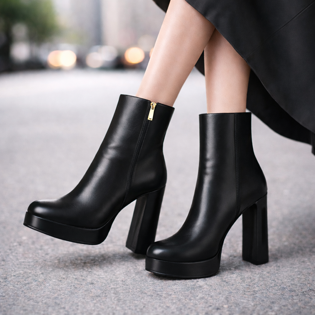 Women's Italian Leather Block Heels with Zipper | Savona