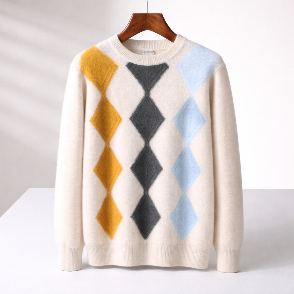 Men's Cashmere Argyle Sweater with Ribbed Cuffs | Savonti