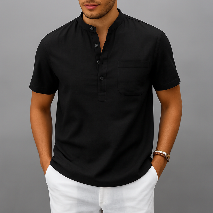 Linen Henley Shirt – Men's Band Collar Summer Shirt | Arden