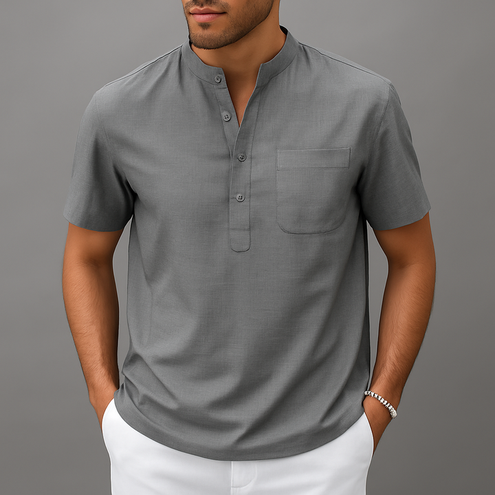 Linen Henley Shirt – Men's Band Collar Summer Shirt | Arden
