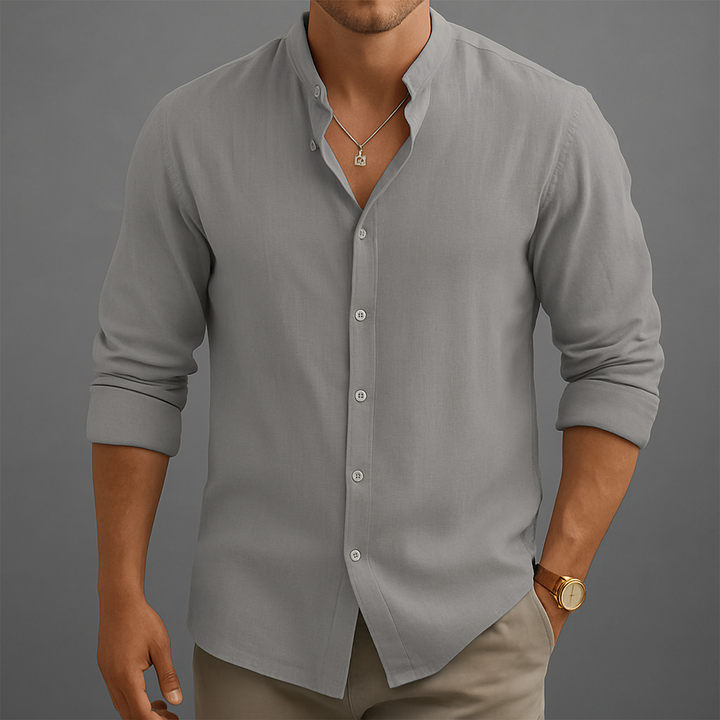 Linen Button-Up Shirt – Men's Band Collar Summer Shirt | Avani
