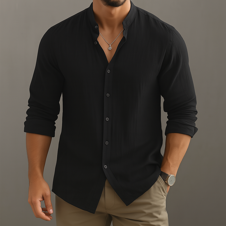 Linen Button-Up Shirt – Men's Band Collar Summer Shirt | Avani