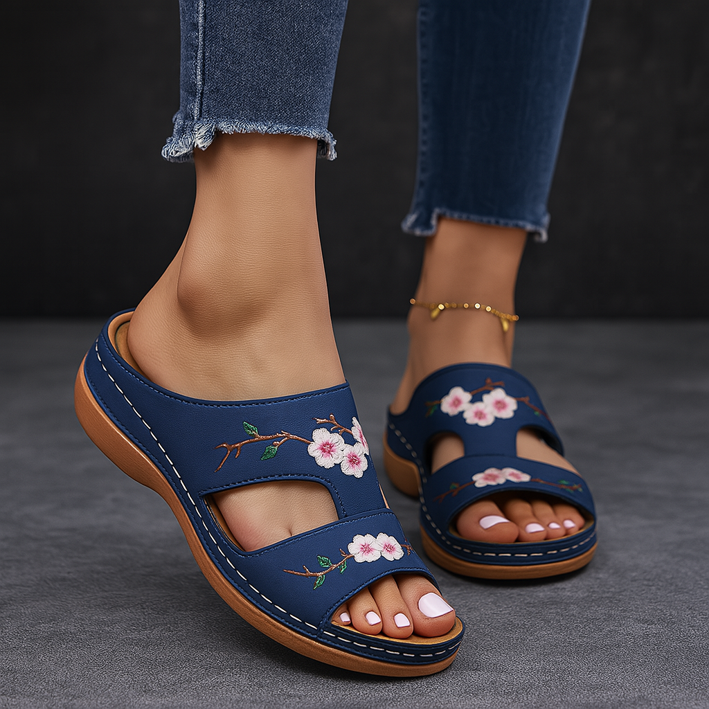 Embroidered Vegan Leather Sandals – Women's Slip-On | Savona
